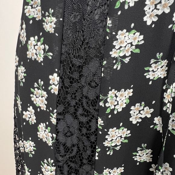 Lace Whimsigoth Maxi Dress Floral Black M Cottage Witchy Fairycore Goth Emo - Picture 6 of 14